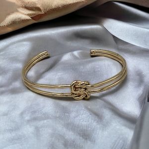 Love Knot Bracelet Bangle Cuff Gold Tone Adjustable Dainty Skinny Jewelry